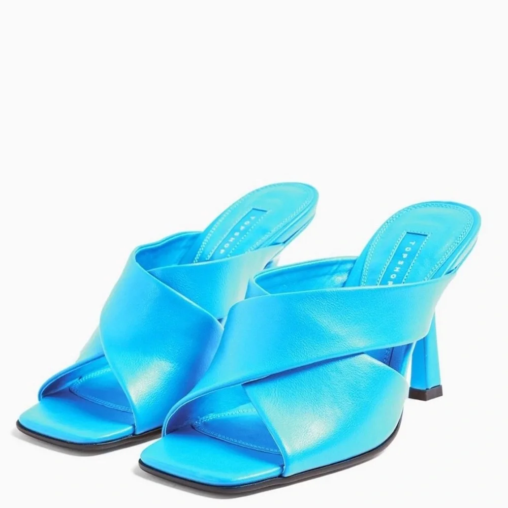 Topshop Skyla blue two strap slide sandal - Picture 3 of 11